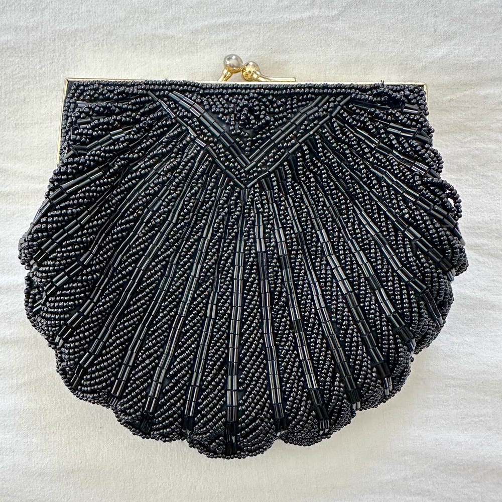 Vintage 1950s Black Beaded Evening Bag